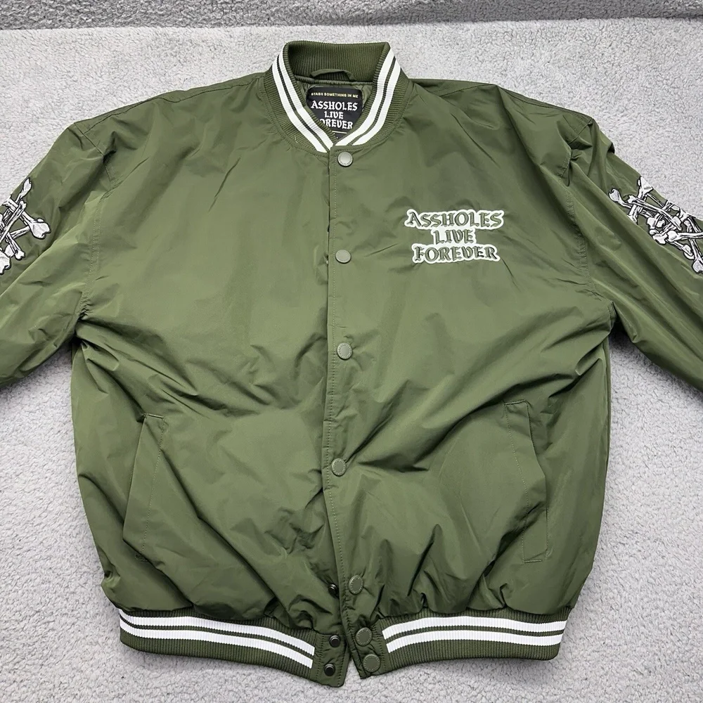 A**holes‎ Live Forever Mens XL Green Varsity Polyester Bomber Jacket Puffer Coat - Picture 6 of 10